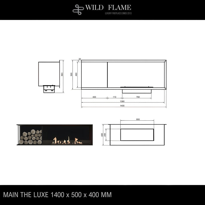 Bioethanol Eck Einbaukamin - BASE WOOD L140
