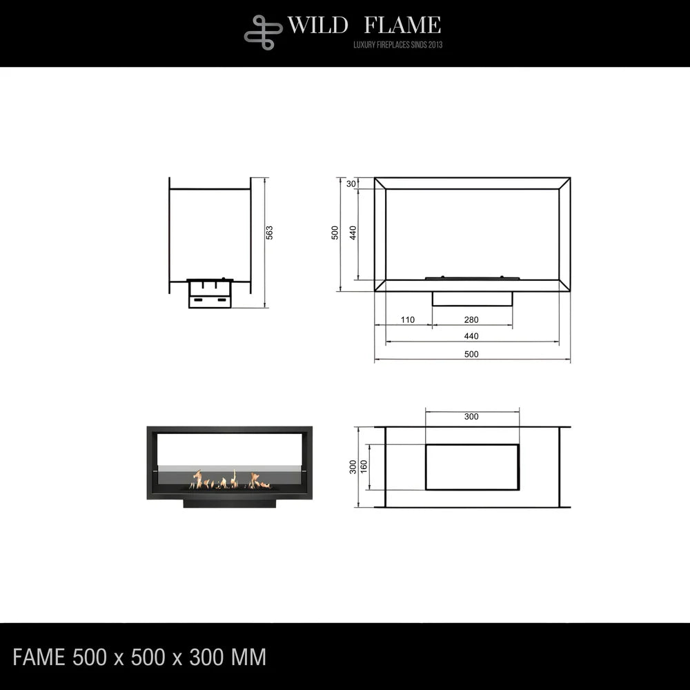 Zweiseitiger Bioethanol Einbaukamin - FAME 50