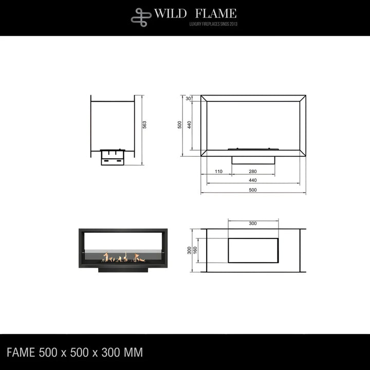Zweiseitiger Bioethanol Einbaukamin - FAME 50