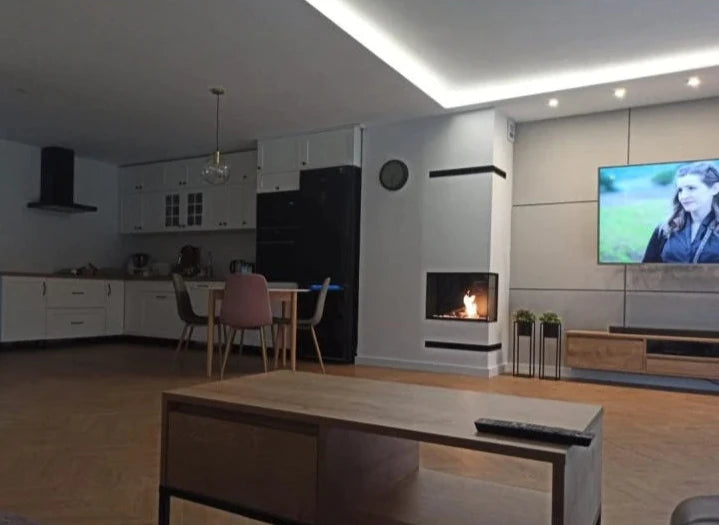 Bioethanol Eck Einbaukamin 60cm rechts Wohnzimmer TV Wand Trockenbau Ethanolkamin Kaminofen