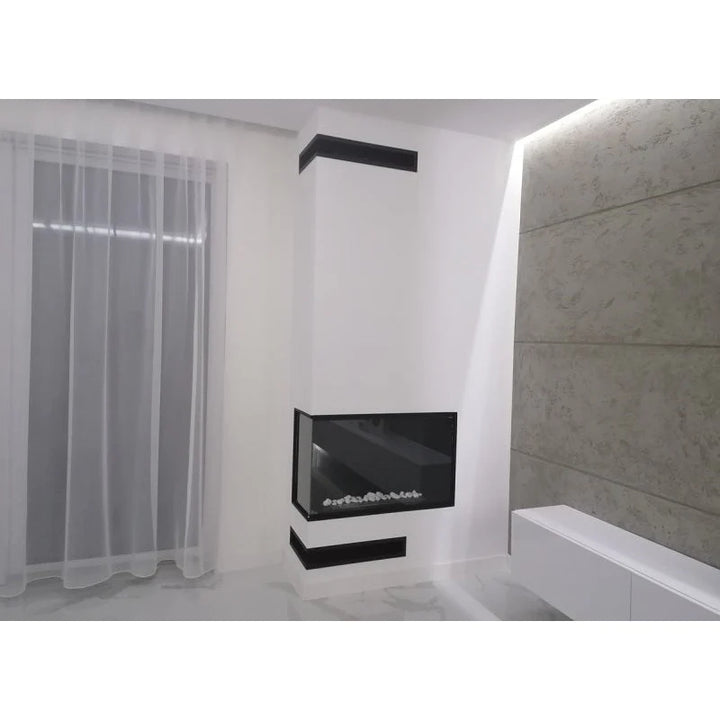Bioethanol Eck Einbaukamin 80cm links Wohnzimmer minimalistisch Trockenbau Ethanolkamin Kaminofen